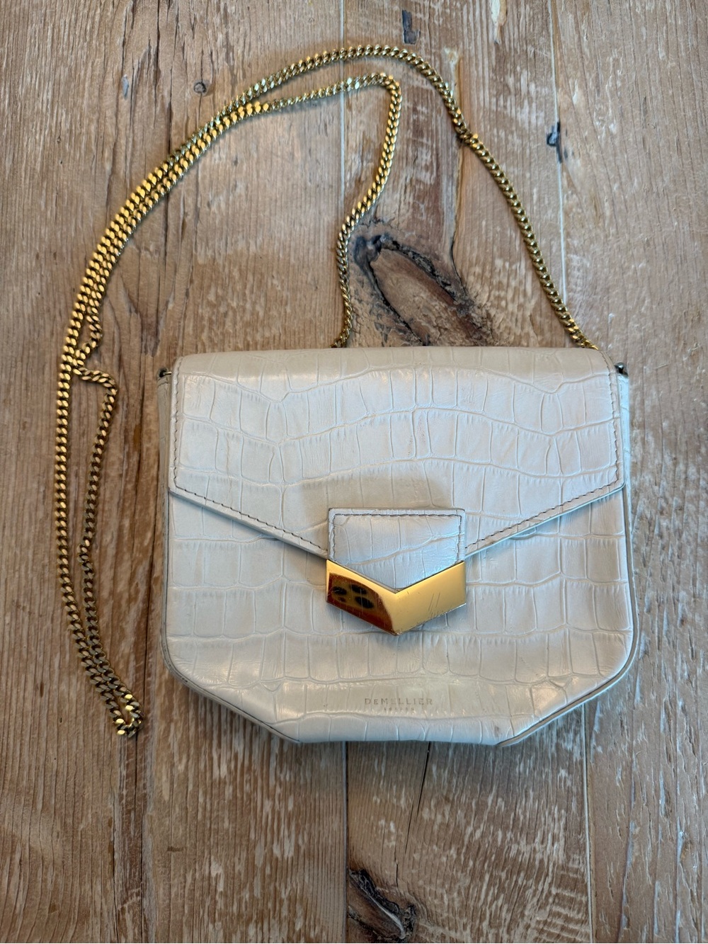 Demellier London Off White Croc-Embossed Leather Mini Crossbody Bag Gold Chain